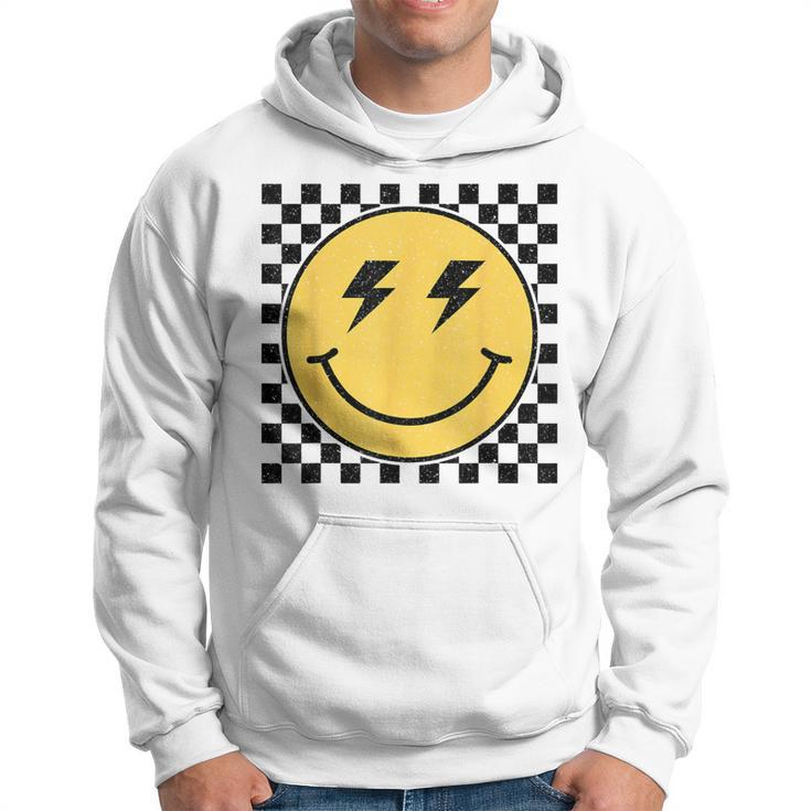 Retro Happy Face Checkered Pattern Smile Face Trendy Smiling Hoodie
