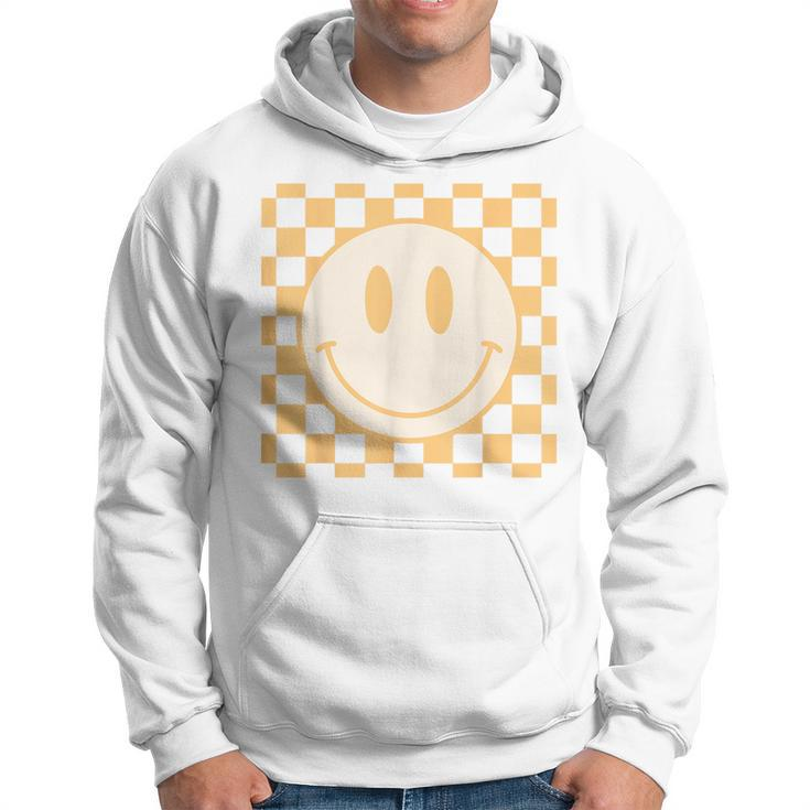 Retro Happy Face Yellow Vintage Checkered Pattern Smile Face  Hoodie
