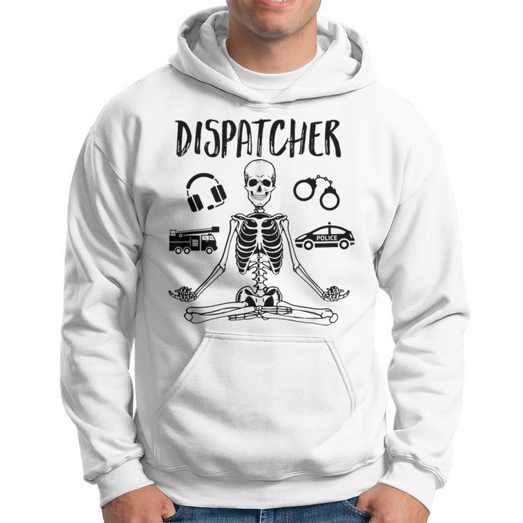 Spooky Dispatcher 911 Halloween Police Skeleton Meditating Hoodie