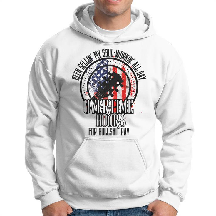 Vintage Retro America Flag Overtime Hours For Bull Pay Hoodie
