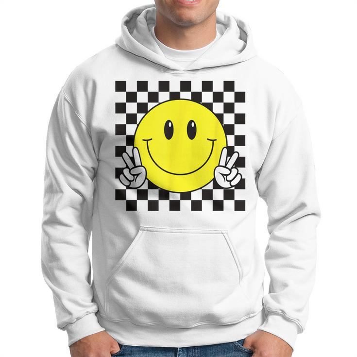 Yellow Smile Face Cute Checkered Peace Smiling Happy Face Hoodie
