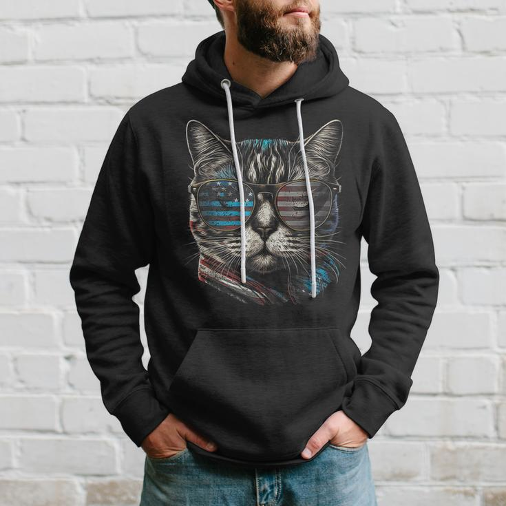 4Th Of July Cat American Flag America Patriotic Funny Hoodie Gifts for Him