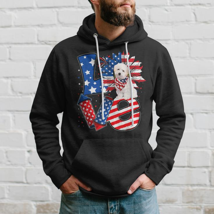 4Th Of July Decor Patriotic Love Maltipoo Dog Usa Flag Hoodie Gifts for Him