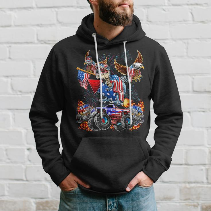 4Th Of July Dinosaur Monster Truck Bald Eagle American Flag Hoodie Gifts for Him