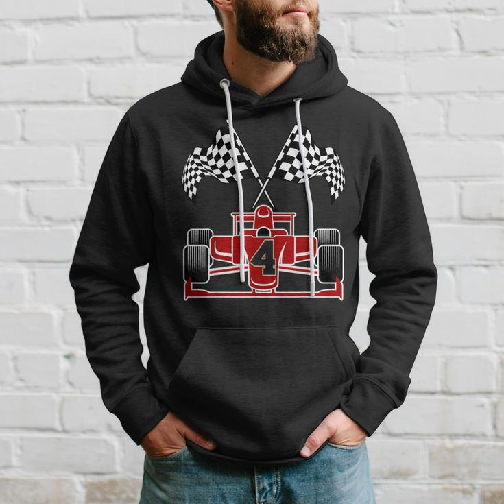 4Th Racing Car Themed Boys Kids 4 Year Old Race Car Birthday Hoodie Gifts for Him