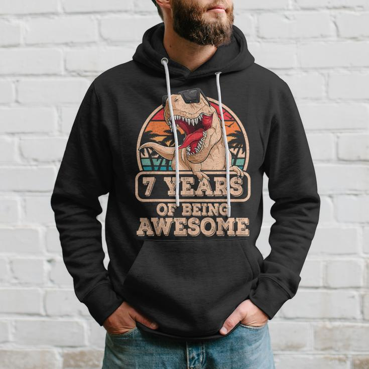 7 Years Of Being AwesomeRex Dinosaur 7Th Birthday Dino Hoodie Gifts for Him