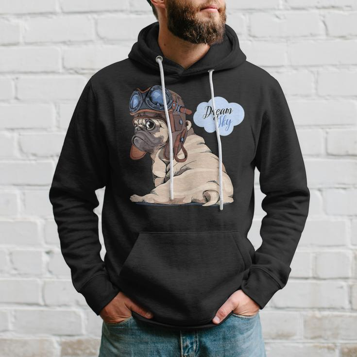 Adorable Beige Puppy Pug In Pilot He Hoodie Gifts for Him