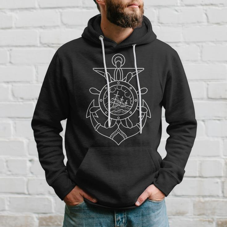 American Traditional Nautical Anchor Outline Tattoo Hoodie Gifts for Him