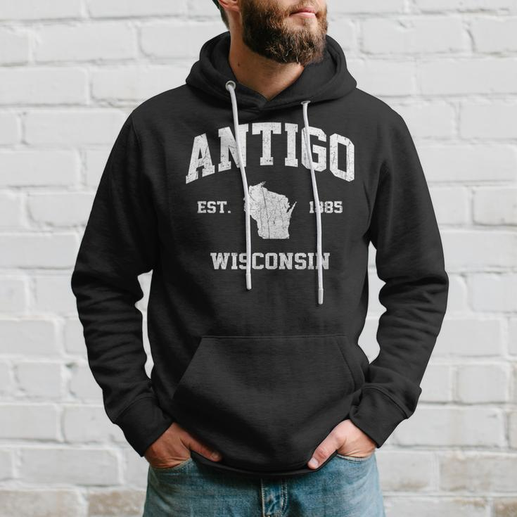 Antigo Wisconsin Wi Vintage State Athletic Style Hoodie Gifts for Him
