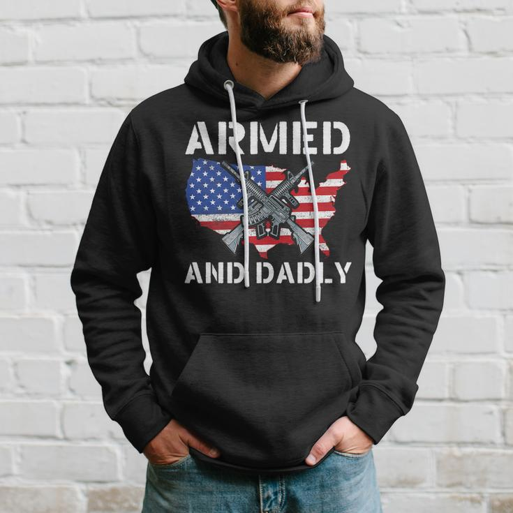 Armed And Dadly Funny Fathers Day Pun Us Flag Deadly Dad Hoodie Gifts for Him