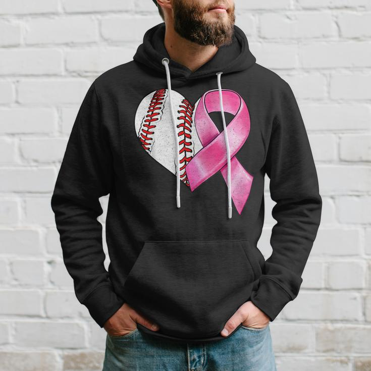 Baseball Heart Pink Ribbon Warrior Breast Cancer Awareness Hoodie Gifts for Him