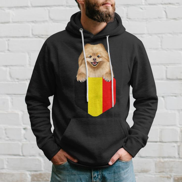 Belgium Flag Pomeranian Dog In Pocket Hoodie Gifts for Him