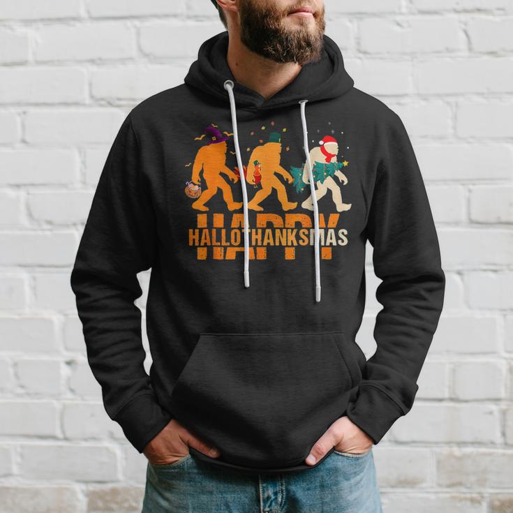 Bigfoot Happy Hallothanksmas Halloween Thanksgiving Xmas Hoodie Gifts for Him