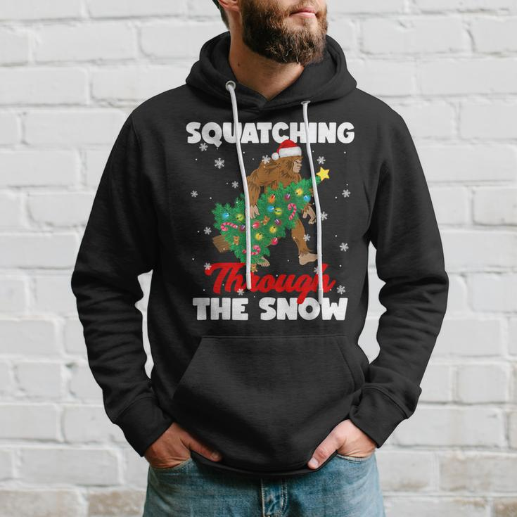 Bigfoot Squatching Through The Snow Sasquatch Christmas Xmas Hoodie Gifts for Him