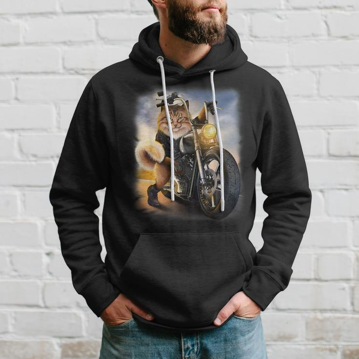 Biker Tabby Cat Riding Chopper Motorcycle Hoodie Gifts for Him