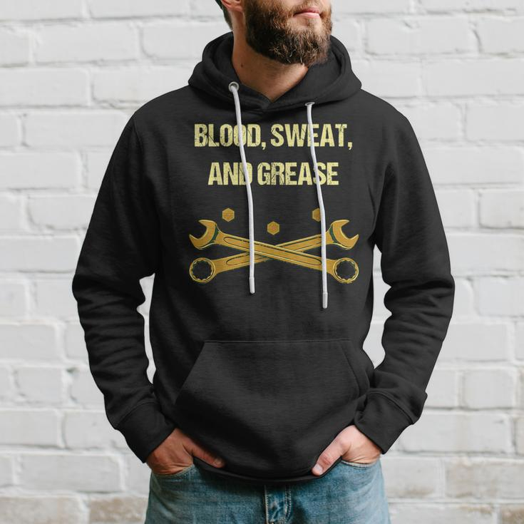 Blood Sweat And Grease Funny Mechanic Humor Car Repair Memes Hoodie Gifts for Him