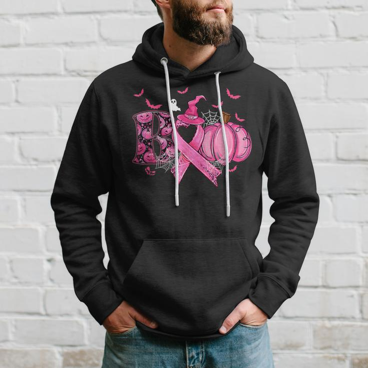 Boo Pumpkin Pink Ribbon Witch Breast Cancer Ghost Halloween Hoodie Gifts for Him