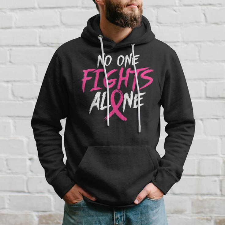 Breast Cancer Awareness No One Fight Alone Month Pink Ribbon Hoodie Gifts for Him