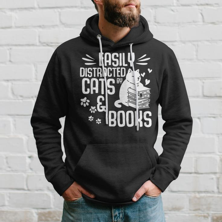 Cat Book Easily Distracted By Cats And Books Gift Girls Boys Hoodie Gifts for Him