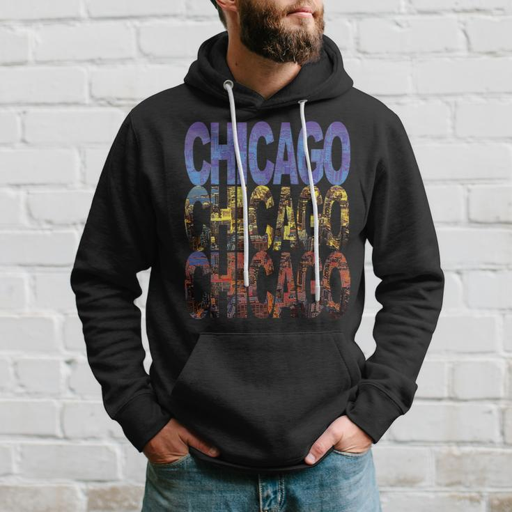 Chicago City Flag Downtown Skyline Chicago 2 Hoodie Gifts for Him