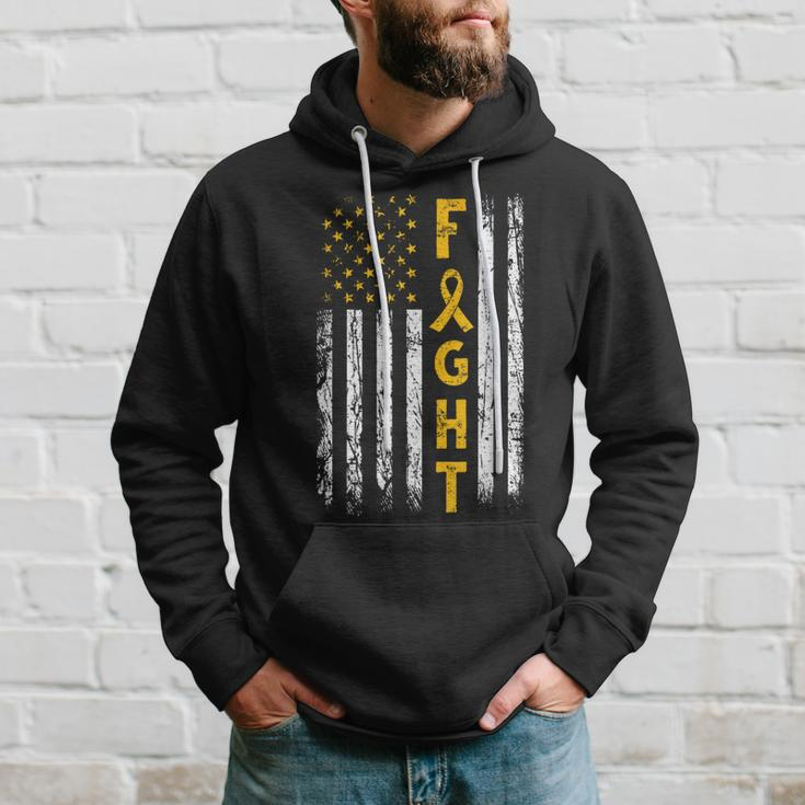 Childhood Cancer Awareness Fight Support American Flag Usa Hoodie Gifts for Him