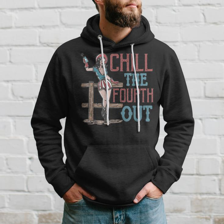 Chill The Fourth Out Retro Western Cowgirl Happy 4Th Of July Hoodie Gifts for Him