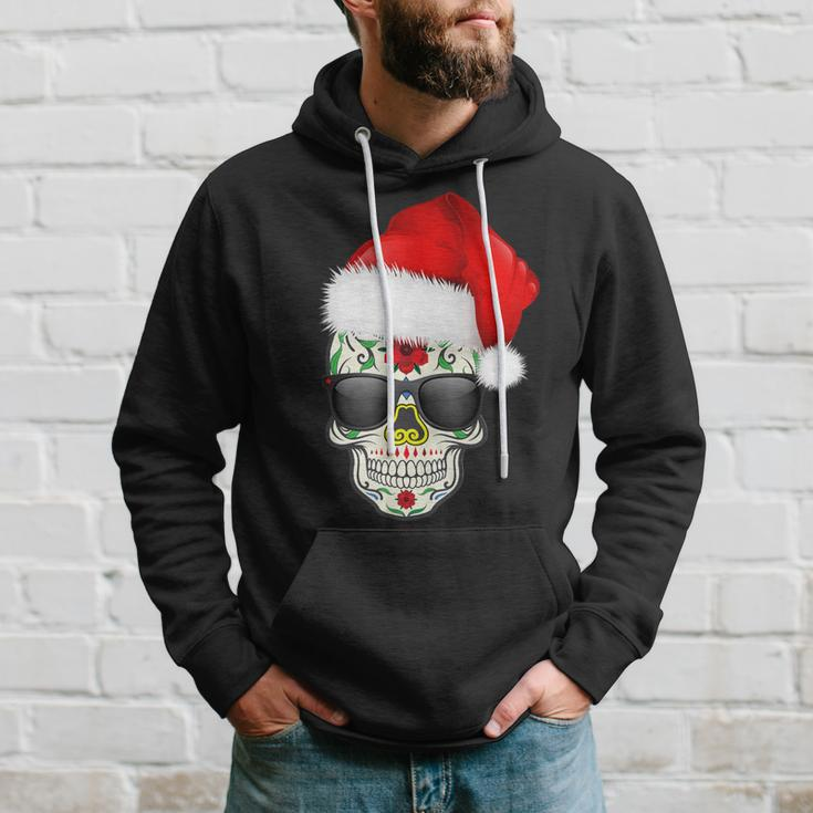 Christmas Hat Santa Day Of The Dead Sugar Skull Party Hoodie Gifts for Him