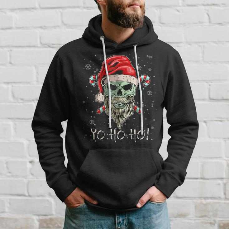 Cool Skull Beard Santa Pirate Christmas Jolly Roger Pajamas Hoodie Gifts for Him