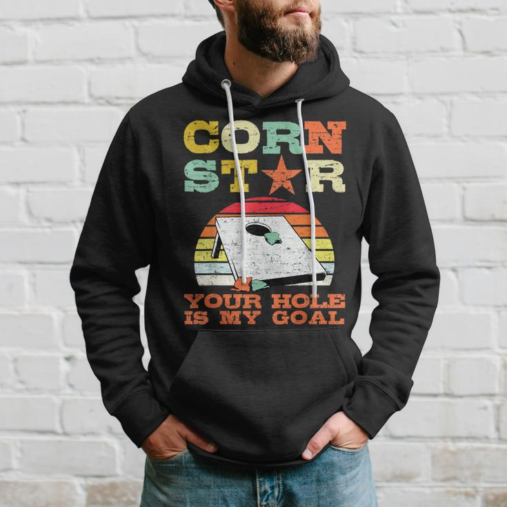 Corn Star Your Hole Is My Goal Vintage Cornhole Funny Player Hoodie Gifts for Him