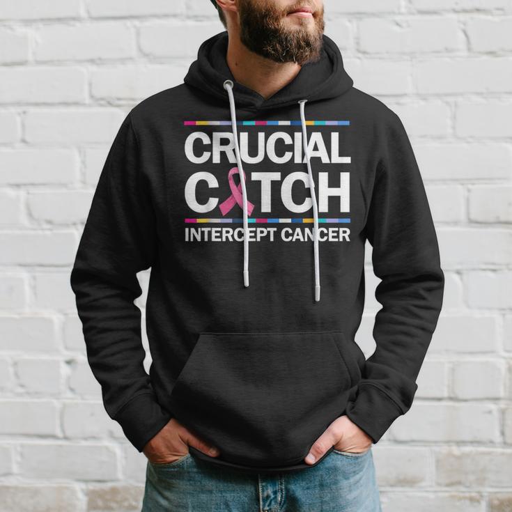 TeeShirtPalace Crucial Catch Intercept Cancer Breast Cancer Awareness Hoodie