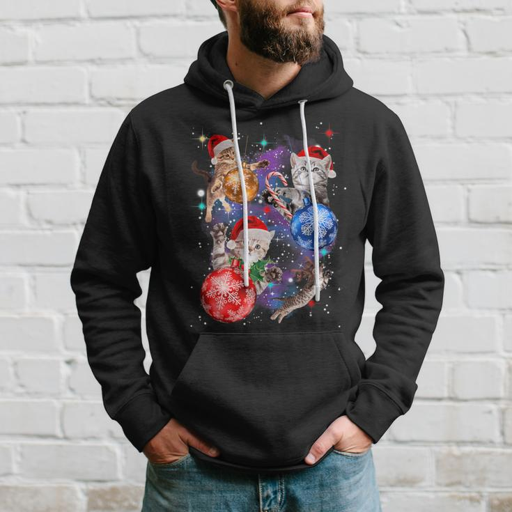 Cute Christmas Cats In Space Ornaments Graphic Hoodie Gifts for Him