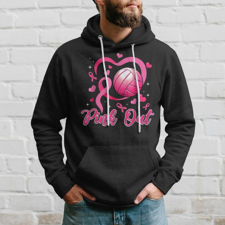 Cute Pink Out Volleyball Breast Cancer Awareness Pink Ribbon Hoodie Gifts for Him
