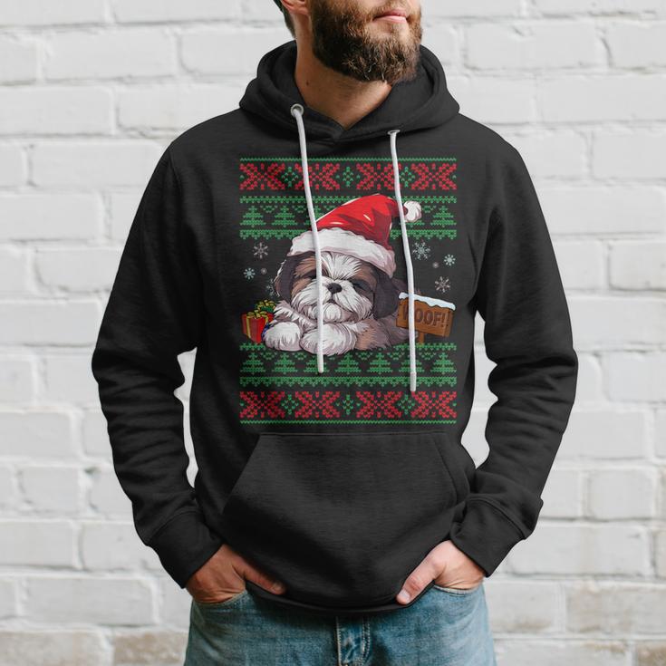 Cute Shih Tzu Dog Lover Santa Hat Ugly Christmas Sweater Hoodie Gifts for Him