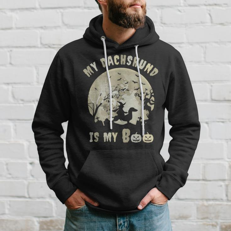 My Dachshund Is My Boo Witchy Scary Halloween Wiener Dog Hoodie Gifts for Him