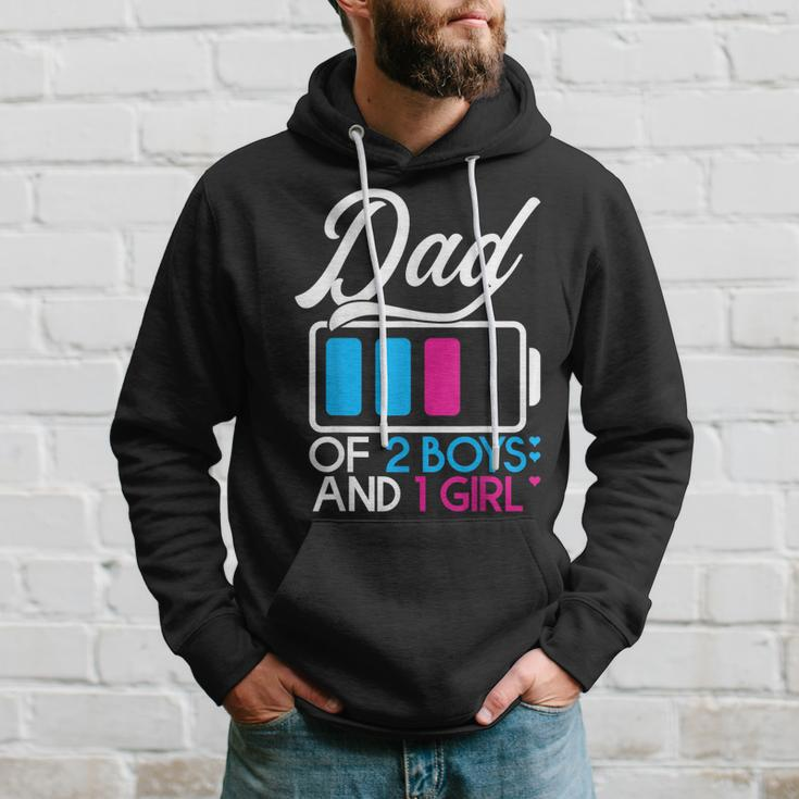 Dad Of 2 Boys And 1 Girl Battery Fully Fathers Day Birthday Hoodie Gifts for Him