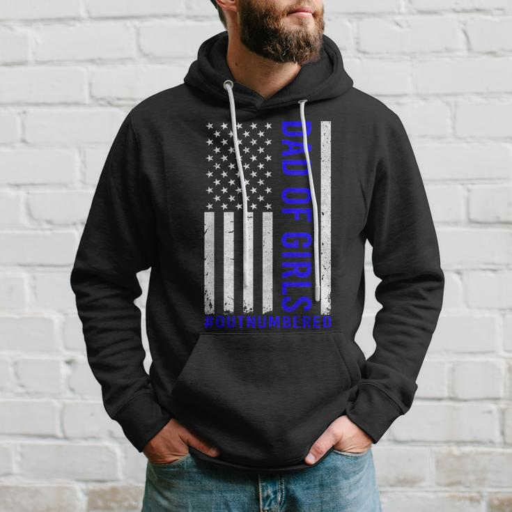 Dad Of Girls Outnumbered Vintage American Flag Fathers Day Hoodie Gifts for Him