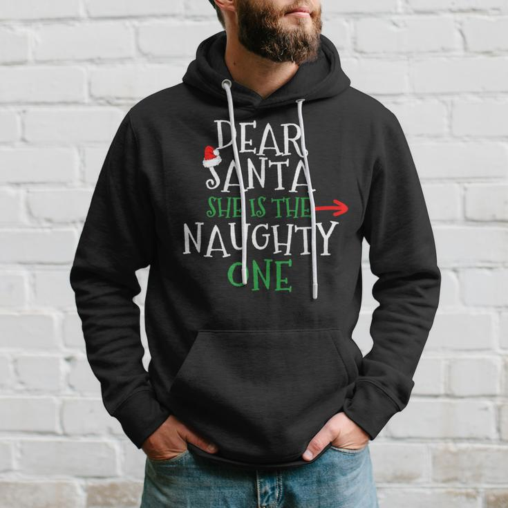 Dear Santa She Is The Naughty One Matching Couple Hoodie Gifts for Him