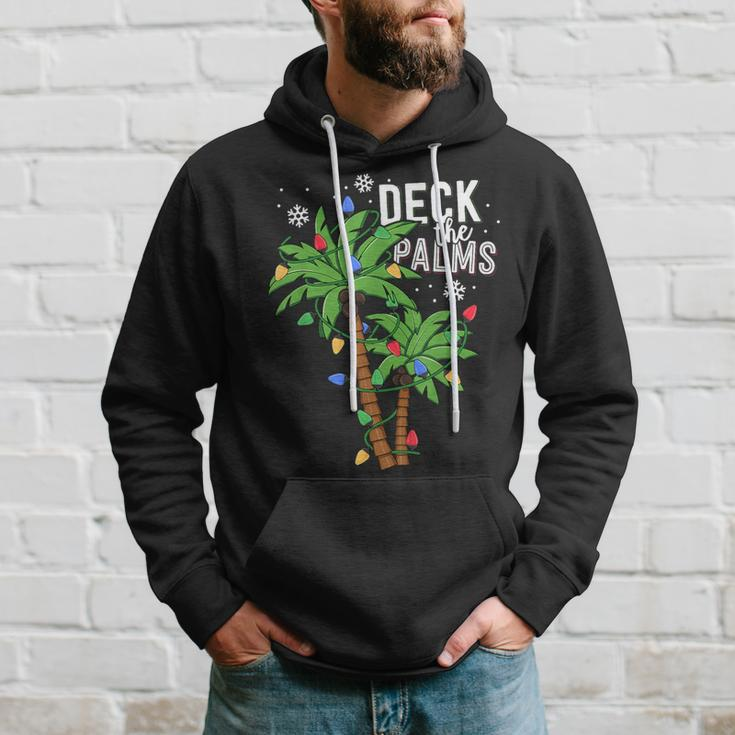 Deck The Palms Tropical Hawaii Christmas Palm Tree Lights Hoodie Gifts for Him
