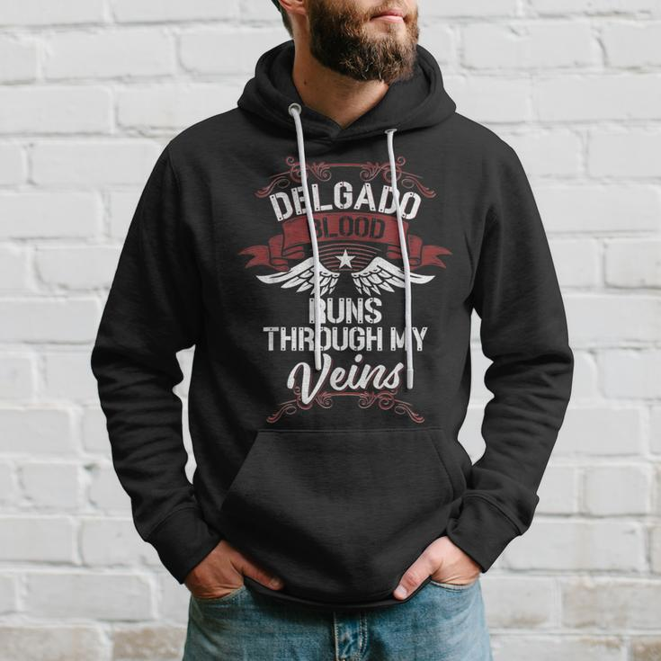 Delgado Blood Runs Through My Veins Last Name Family Hoodie Gifts for Him