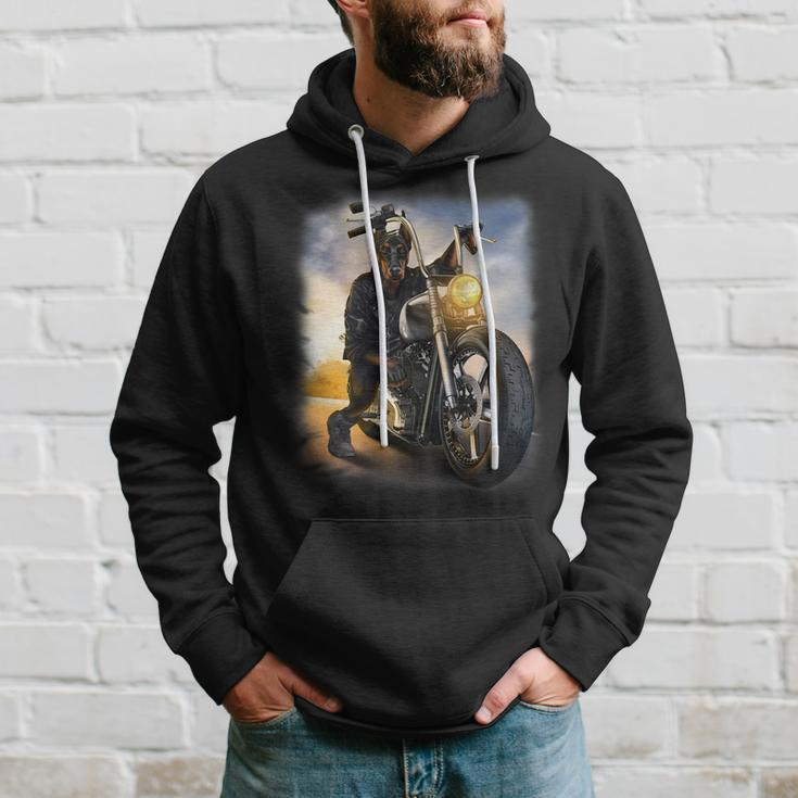 Doberman Dog Riding Chopper Motorcycle Hoodie Gifts for Him