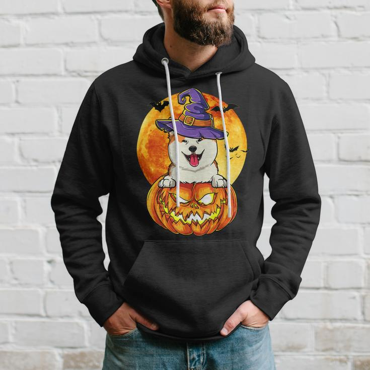 Dog Akita Witch Pumpkin Halloween Dog Lover Funny Hoodie Gifts for Him