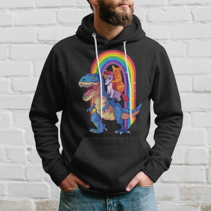 Dog Lovers Magical Corgi And Unicorn Riding A Dinosaur Hoodie Gifts for Him