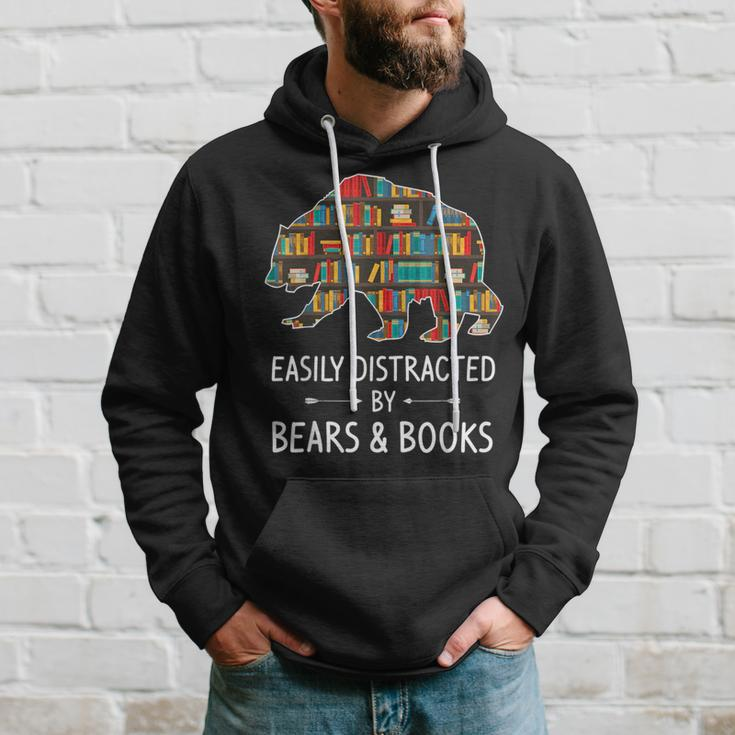 Easily Distracted By Bears & Books Lover Mammal Animal Hoodie Gifts for Him