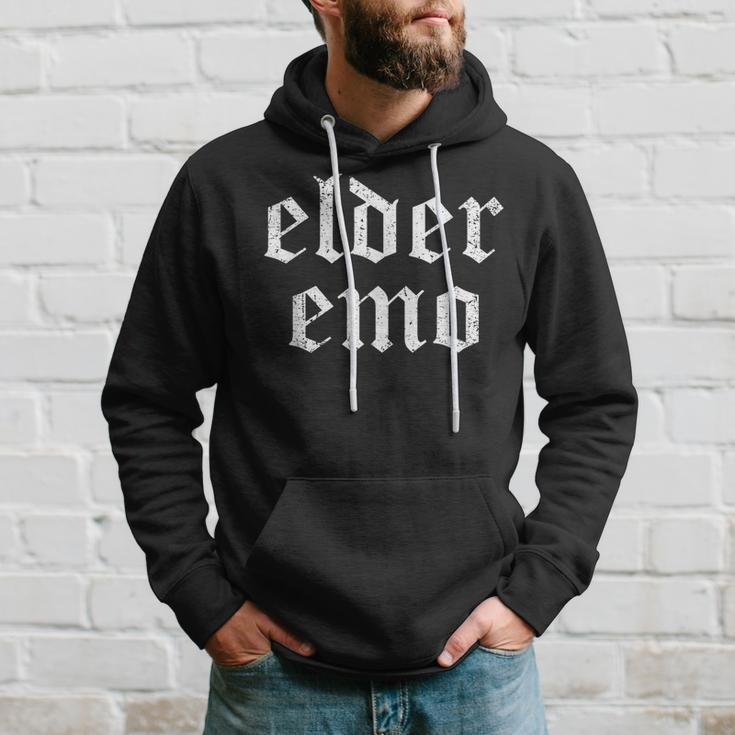 Elder Emo Gothic Text Joke Funny Old Emo Fans Hoodie Gifts for Him