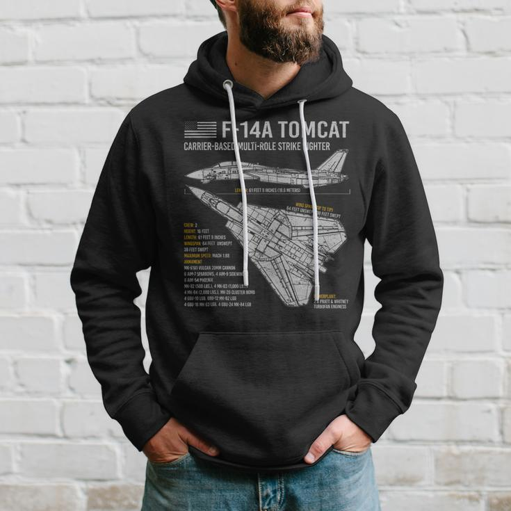 F14 Tomcat F14 Aircraft Airplane Blueprint Facts Hoodie Gifts for Him