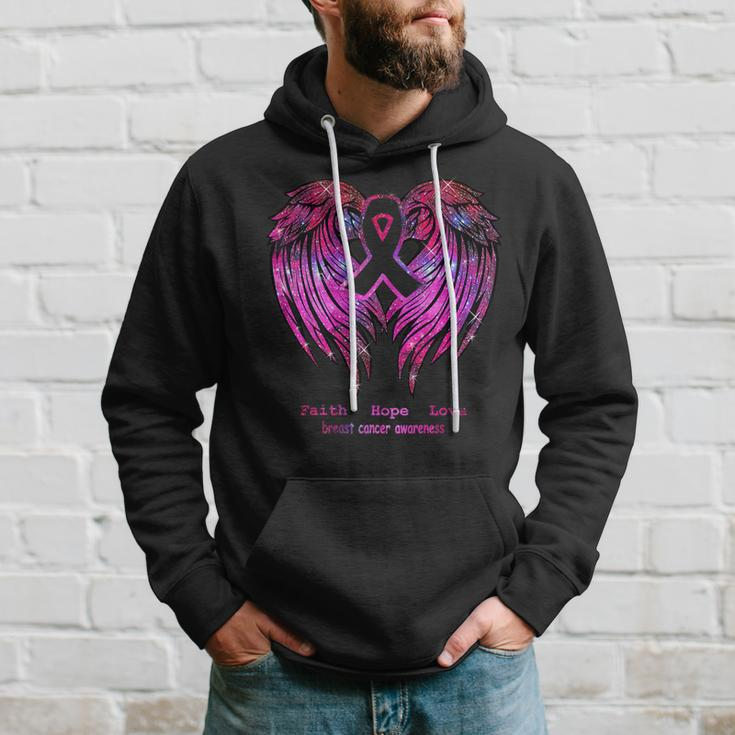 Faith Hope Love Wings Breast Cancer Awareness Back Hoodie Gifts for Him