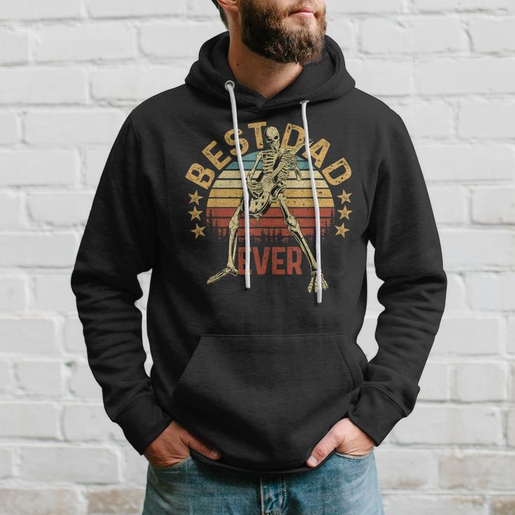 Fathers Day Skeleton Playing Electric Guitar Players Dad Hoodie Gifts for Him