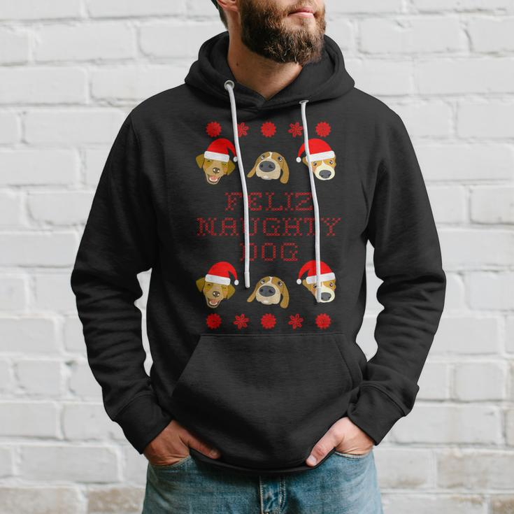Feliz Naughty Dog Ugly Christmas Sweater-Style Hoodie Gifts for Him