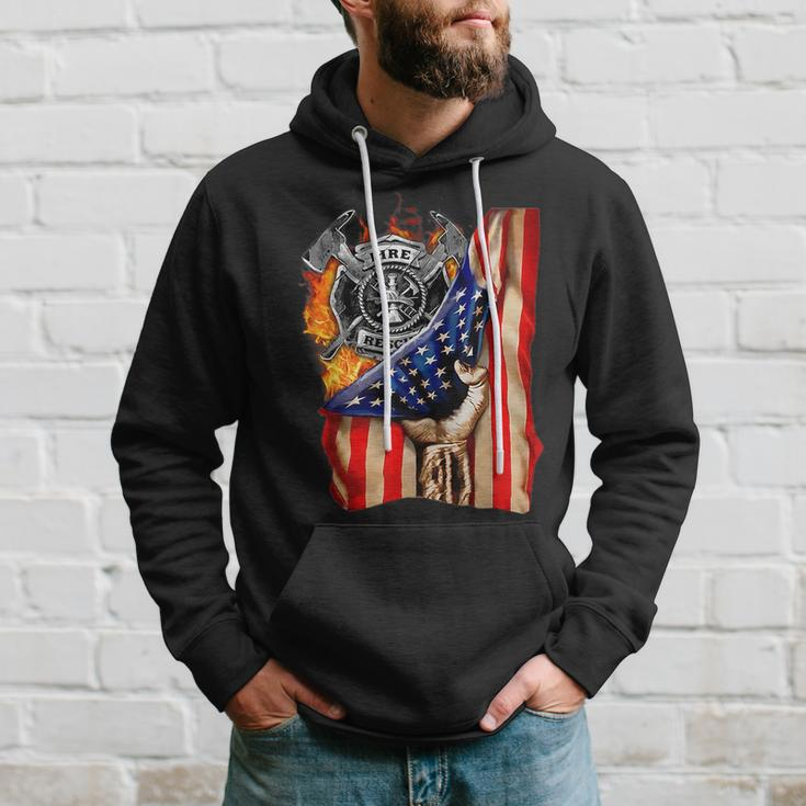 Firefighter American Flag Pride Hand Fire Service Lover Gift Hoodie Gifts for Him