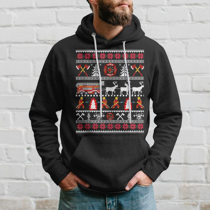 Firefighter Ugly Christmas Sweater Fireman Fire Department Hoodie Gifts for Him